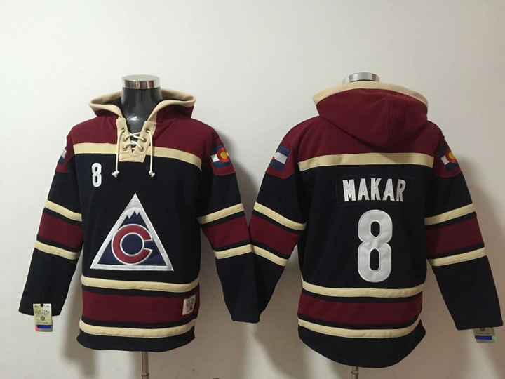 Avalanche 8 Cale Makar Black Red All Stitched Pullover Hoodie,We sell and wholesale Avalanche 8 Cale Makar Black Red All Stitched Pullover Hoodie on line form chian!